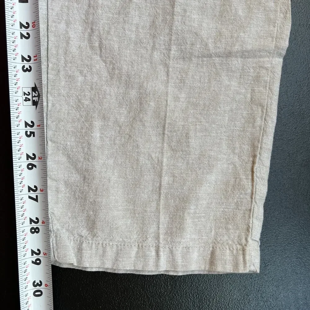 Old Navy Pants Men XL Tan Linen Blend Loose Taper Pleated Lightweight Drawstring